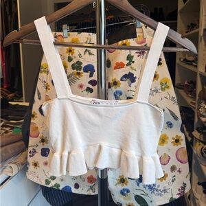 Zara Cream Knit Crop Tank with Ruffle Hem